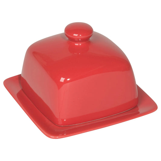 CERAMIC BUTTER DISH SQUARE RED