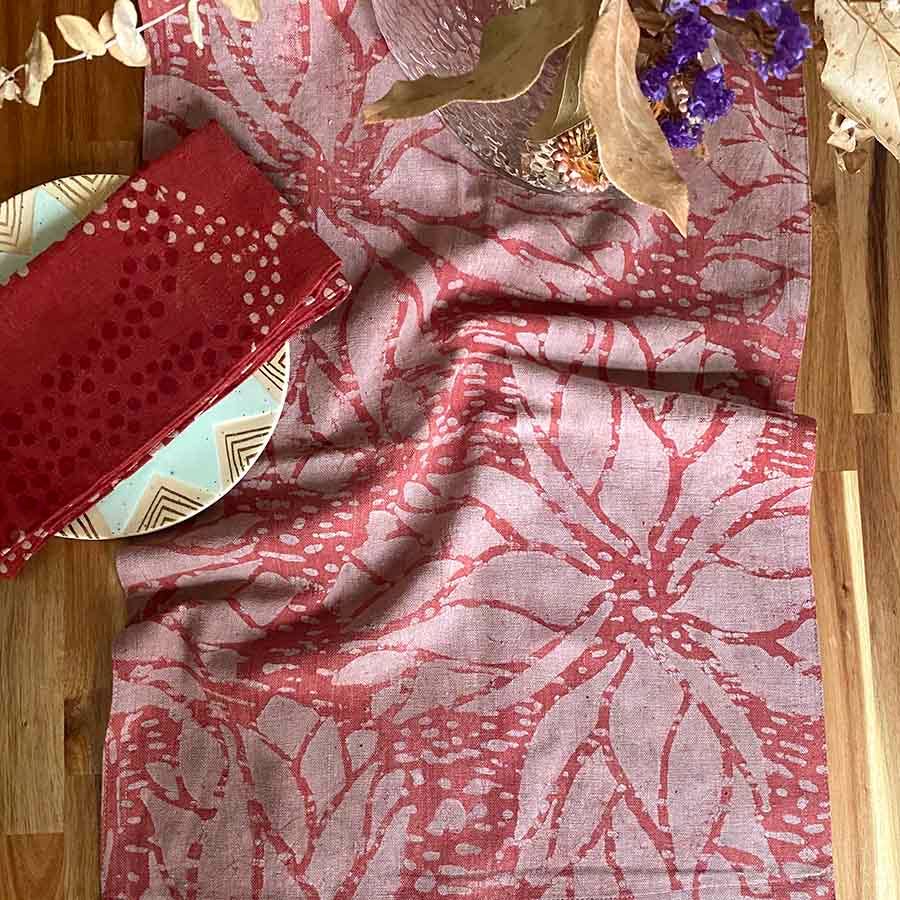 Floral Block Print Table Runner - Rosette