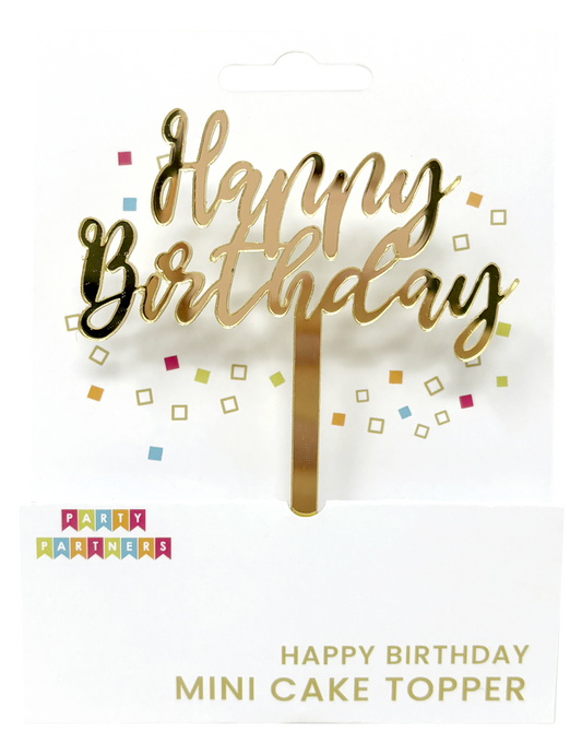 HAPPY BIRTHDAY GOLD MINI CAKE TOPPER