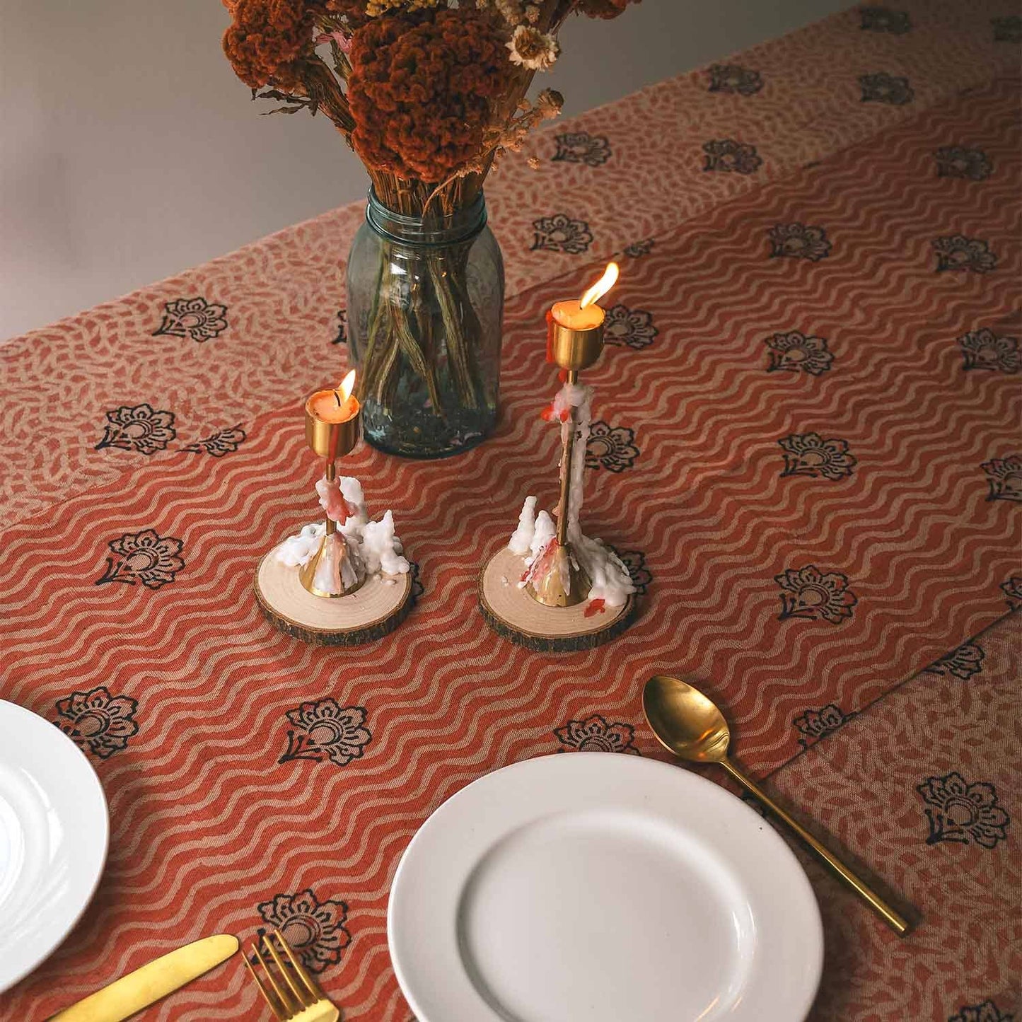 Coral Floral Block Printed Table Runner | Omelia