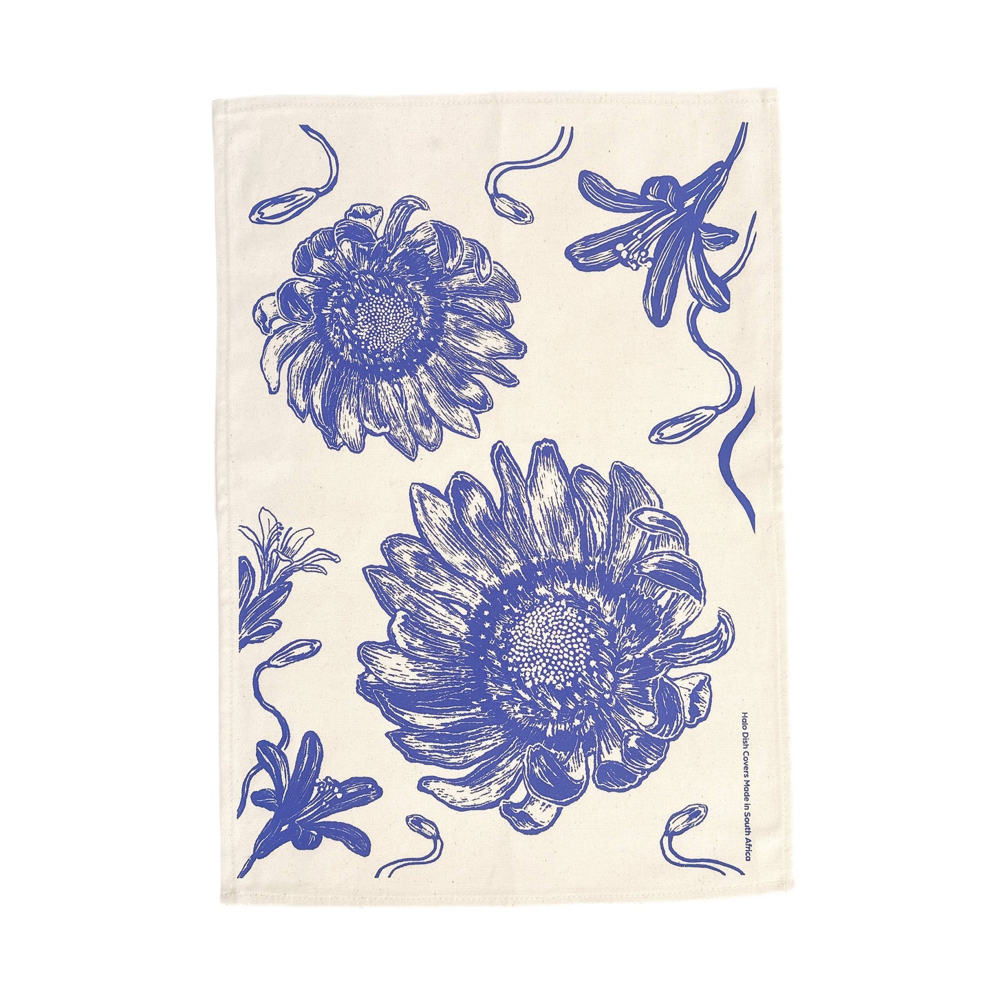 HALO TEA TOWEL COTTON AFRICAN FLOWERS MIDNIGHT BLUE