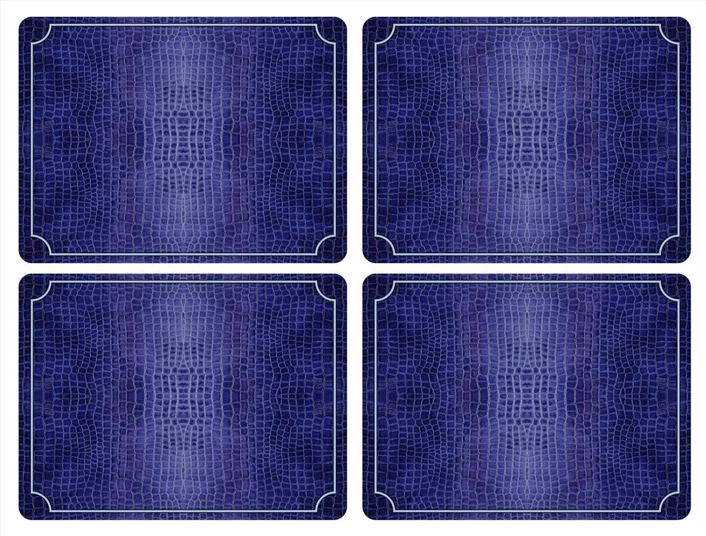 Blue Croc Leather Placemats Set of 4: MDF, Cork Backed / Blue Croc Leather