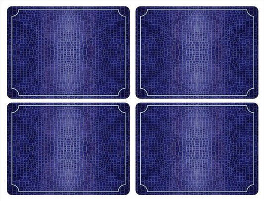 Blue Croc Leather Placemats Set of 4: MDF, Cork Backed / Blue Croc Leather