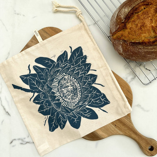 BREAD BAGS 11 X 11 ORGANIC COTTON OCEAN BLUE