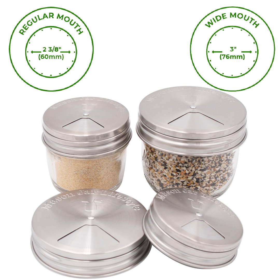 4 PACK STAINLESS STEEL SPICE LIDS: REGULAR MOUTH