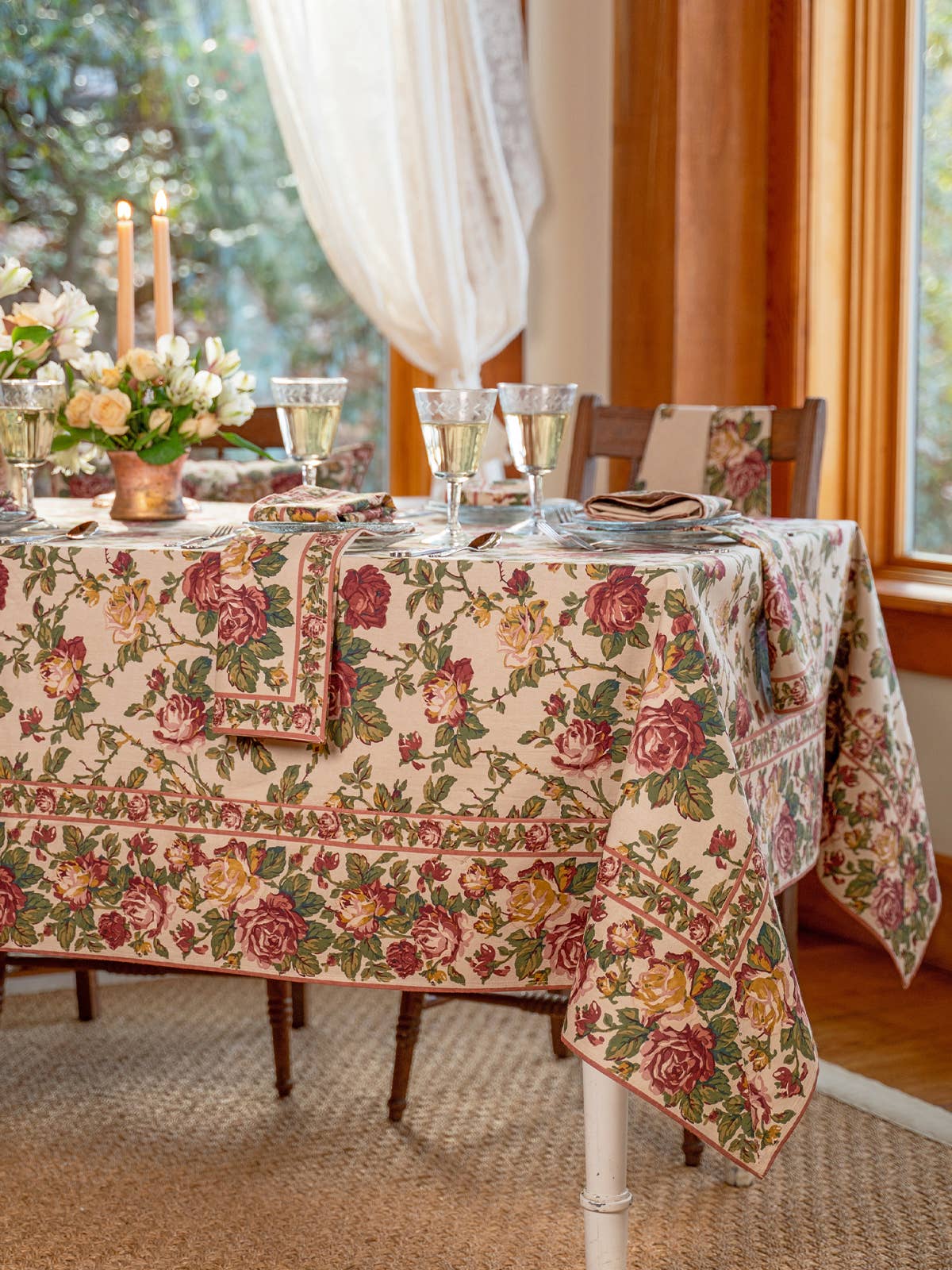 WINTER ROSE TABLECLOTH - ANTIQUE 72X120