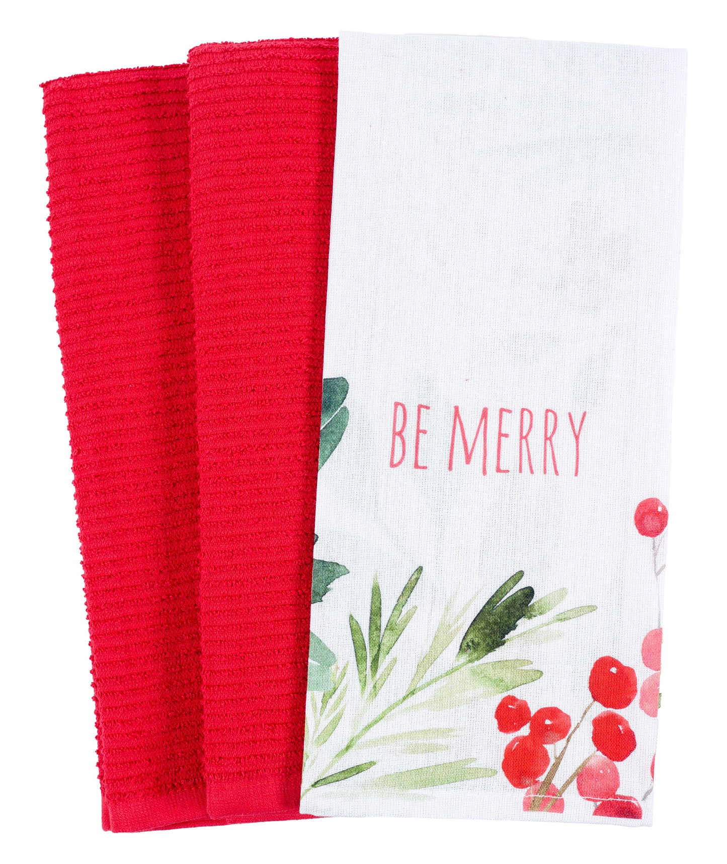 KAF Home Holiday Kitchen Tea Towels - Set of 3  Be Merry Border
