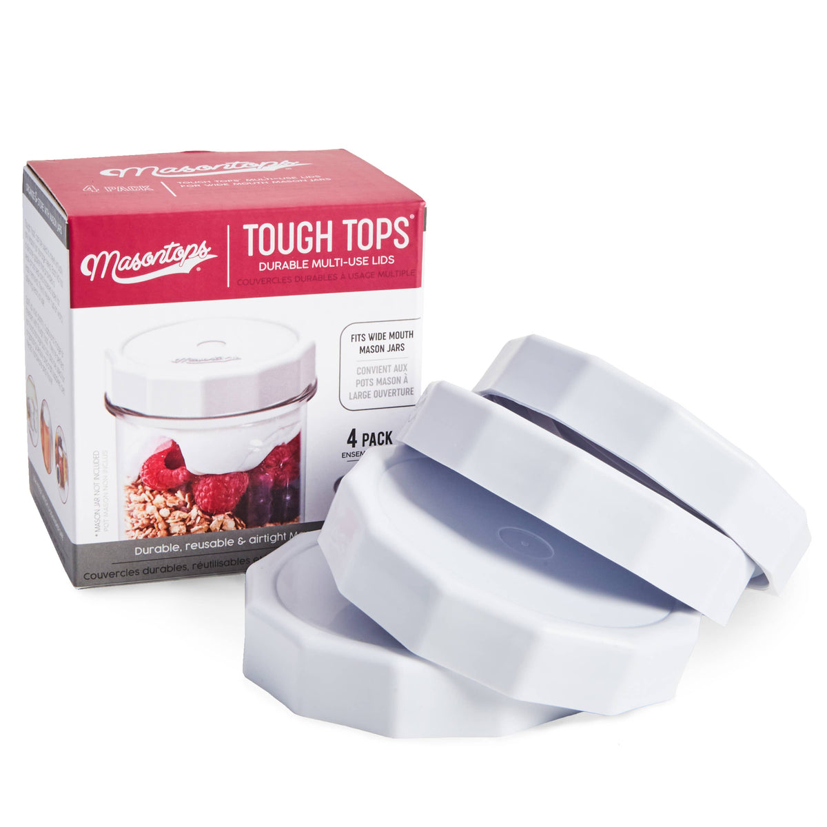 White Tough Top Plastic Mason Jar Lids: Wide Mouth