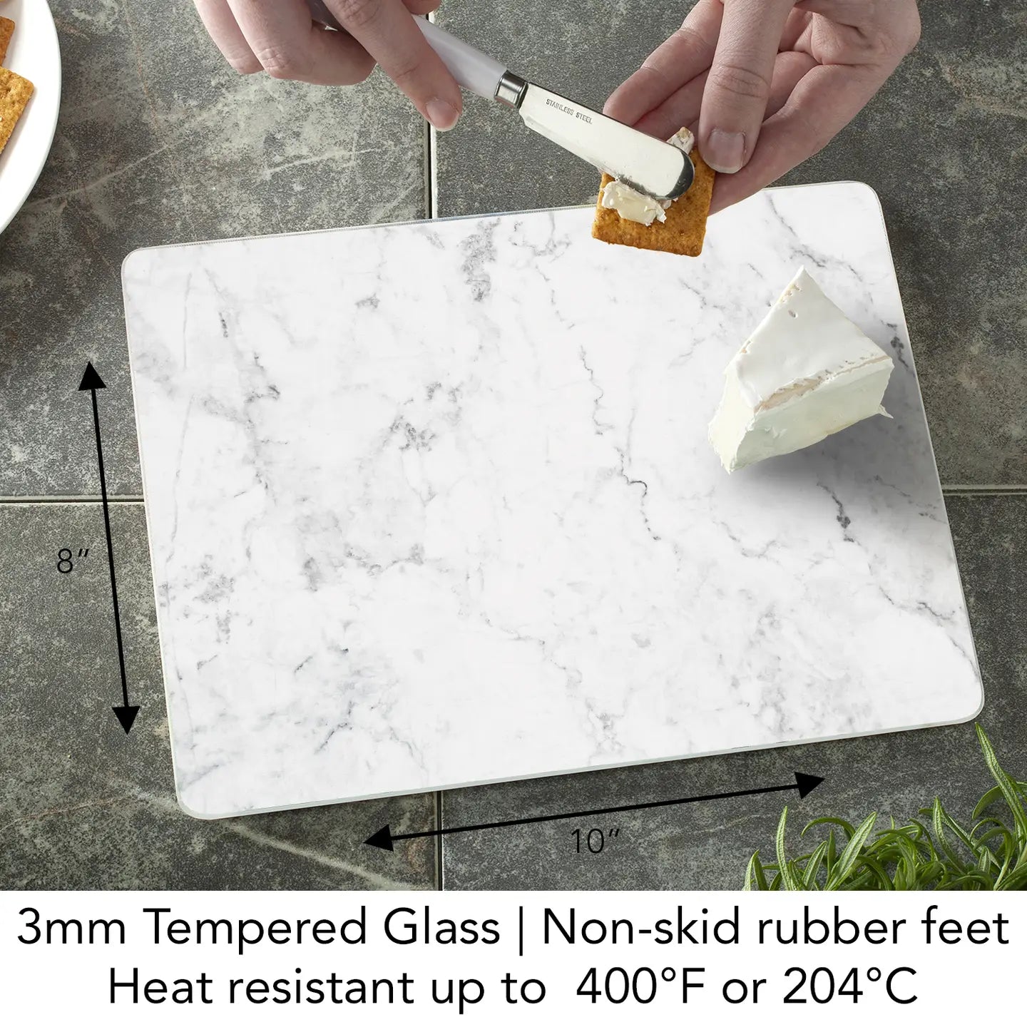 TEMPERED GLASS CUTTING BOARD WHITE MARBLE