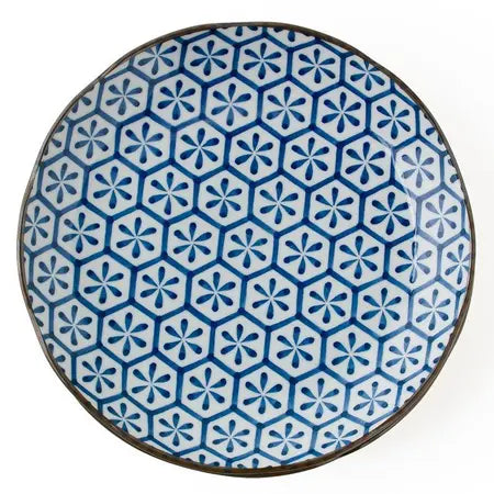 MONYOU BLUE AND WHITE HANA KIKKOU PLATE  10"