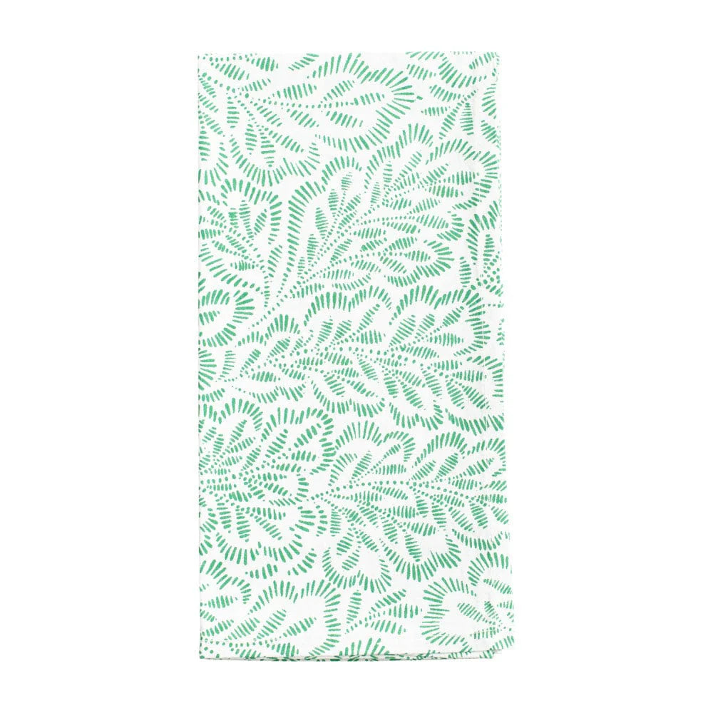 COTTON NAPKIN S/4 GREEN/WHITE LEAVES