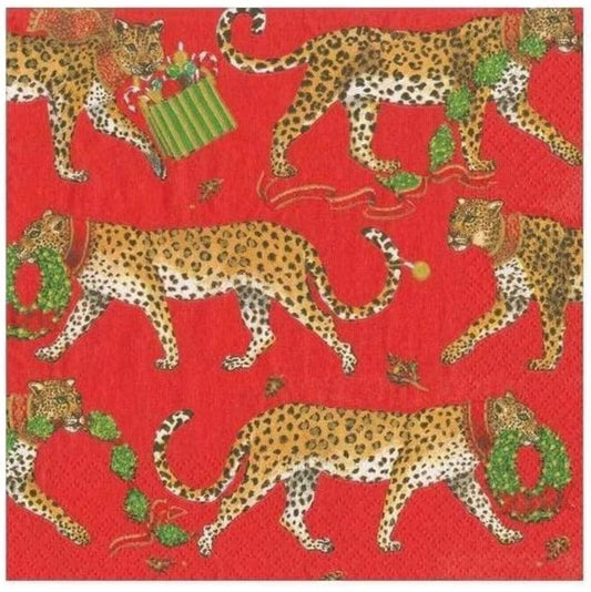 COCKTAIL NAPKINS RED LEOPARDS