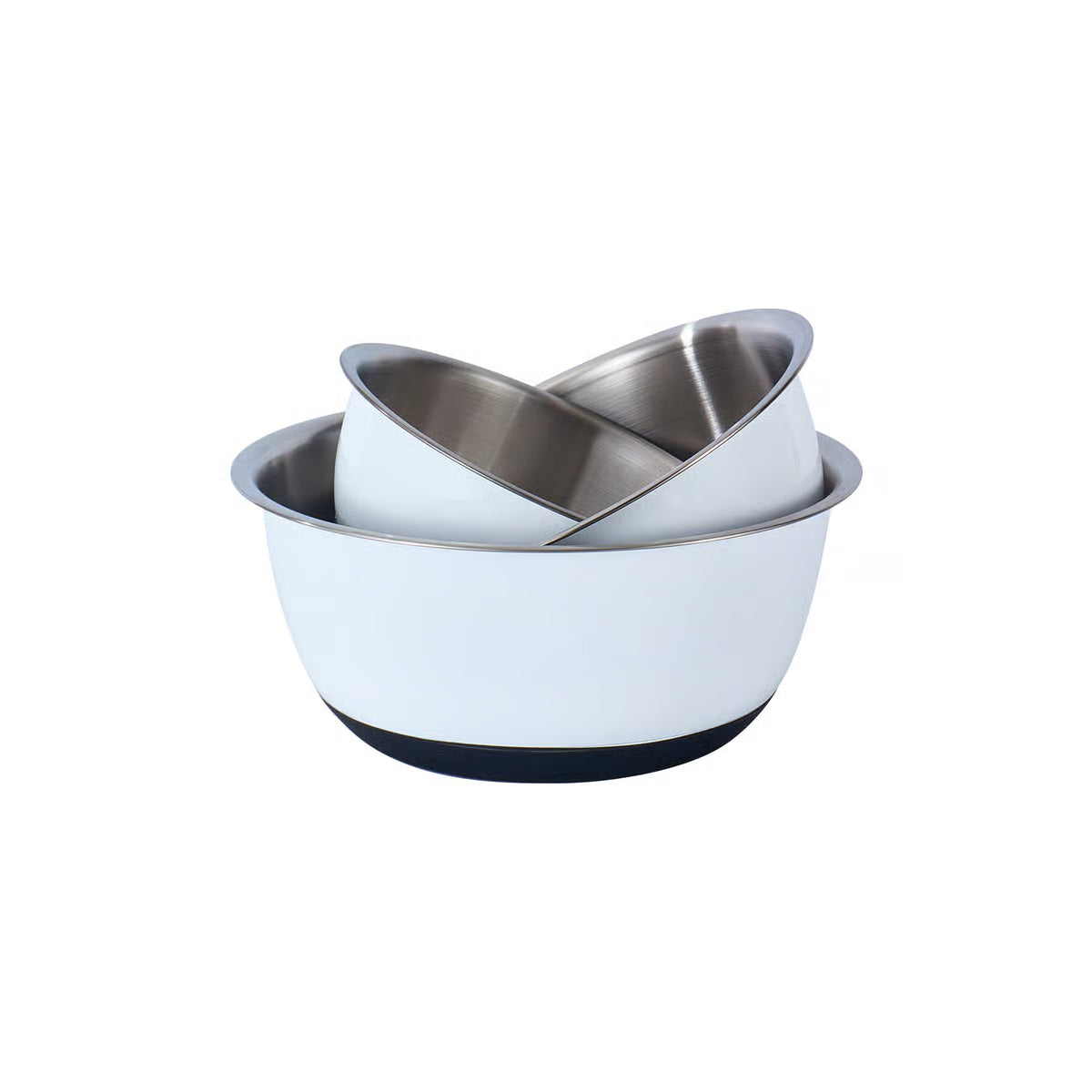 STAINLESS STEEL W/WHITE MIXING BOWL SET OF 3