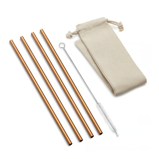 COPPER STRAIGHT STRAW WITH BAG, SET OF 4