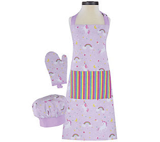 APRON 3 PC SET RAINBOW/UNICORN
