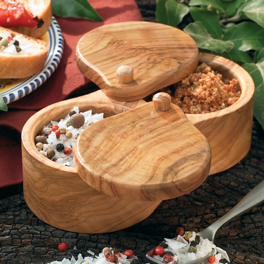 OLIVE WOOD SALT & SPICE KEEPER
