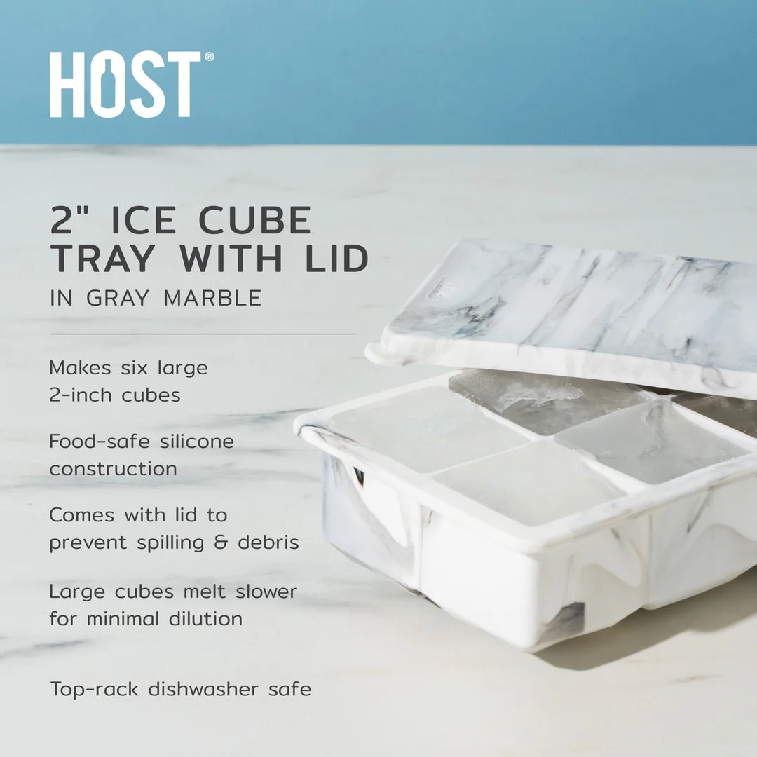 2" ICE CUBE TRAY WITH LID IN MARBLE GREY
