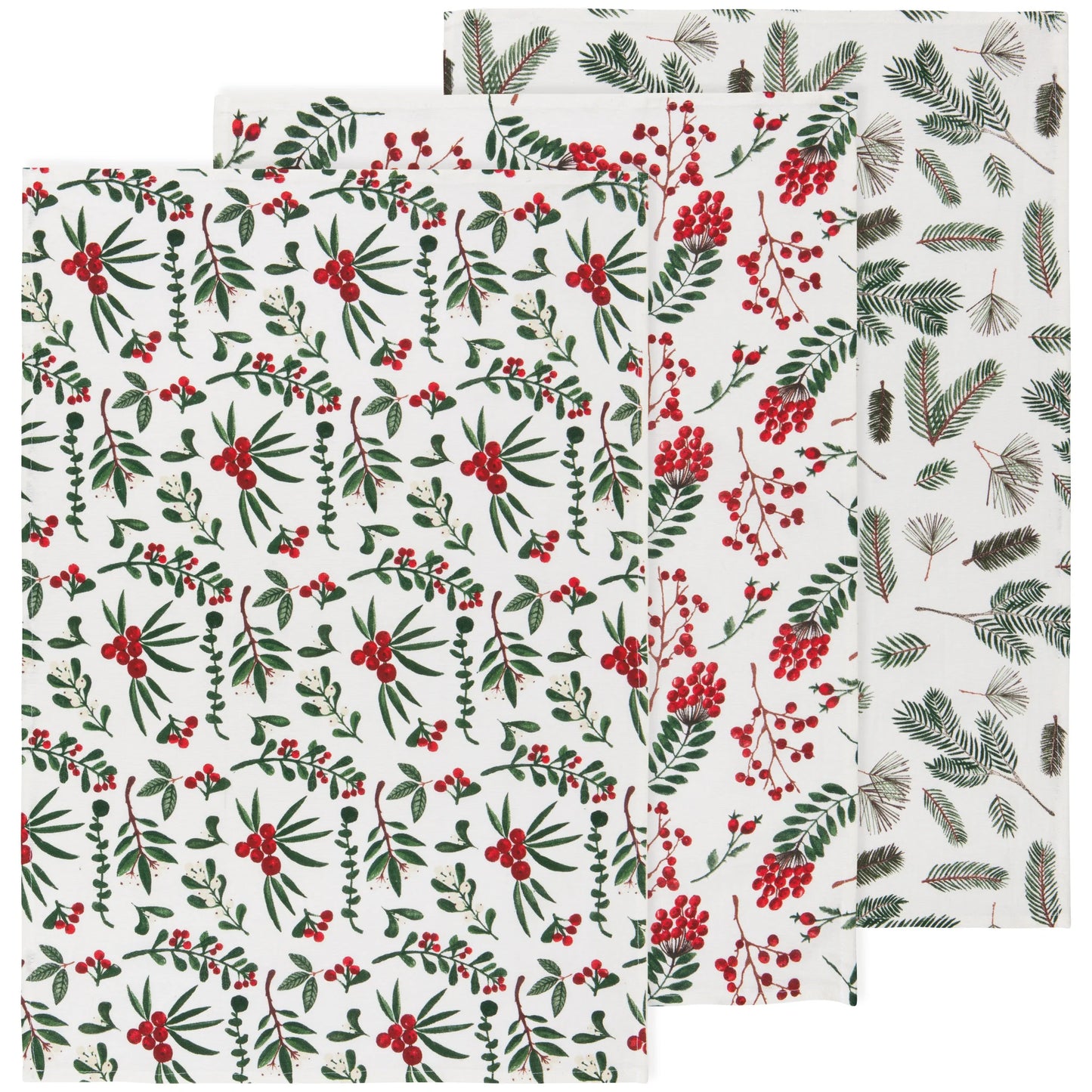 FLOUR SACK TEA TOWELS WINTERBERRY SET OF 3